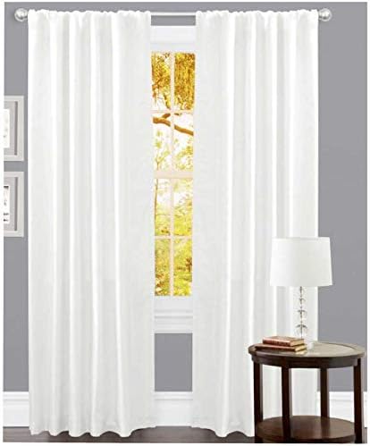 Ramanta Home 100% Cotton Light Filtering Curtains 50" x 84" - Set of 2, White Curtain for Living Room, Bedroom, Farmhouse Cotton Duck Fabric Semi Sheer Back Tab Window Linen Panels - White