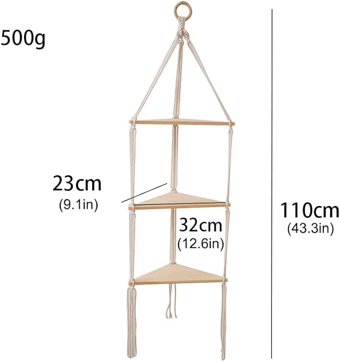 Macrame Wall Hanging Shelf Tassel Woven Macramé Shelves,Boho Wall Hanging Shelves for Small Plants Photo Frames,Home Living Room Bedroom Balcony Decor (3T)