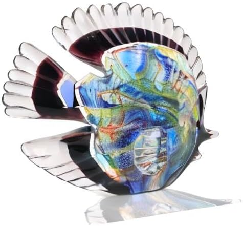 Blown Glass Fish Statues and Sculptures, Stained Glass Fish Modern Art for Coastal Style Home Decor, Shelves Office Fish Tank Bookcase and Entryway Entry Table Top Coffee Table.