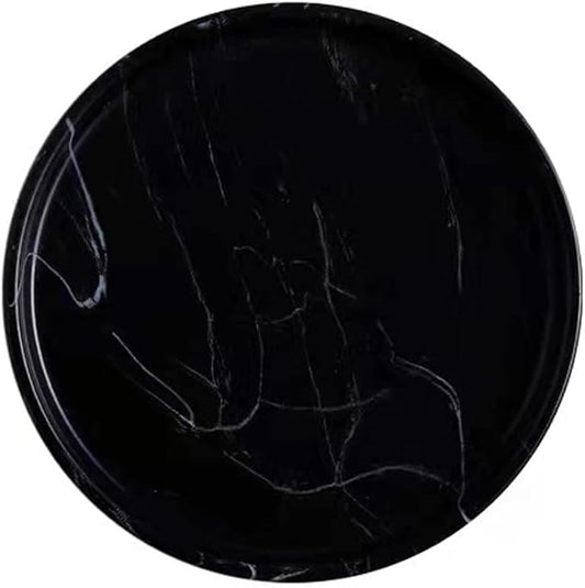 Elegant Marbled Round Jewelry Dish Key Holder, Black Ceramic Vanity Tray Bathroom Organizer for Soap Perfume Candle Small Plant, Mini Dresser Organizer Home Decor(Black, 4.7")