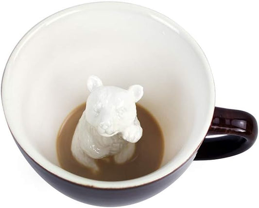 creature cups Bear Ceramic Cup (11 Ounce, Dark Brown) - Hidden Animal Inside Mug - Woodland Cub - Birthday and Housewarming Gift for Coffee & Tea Lovers