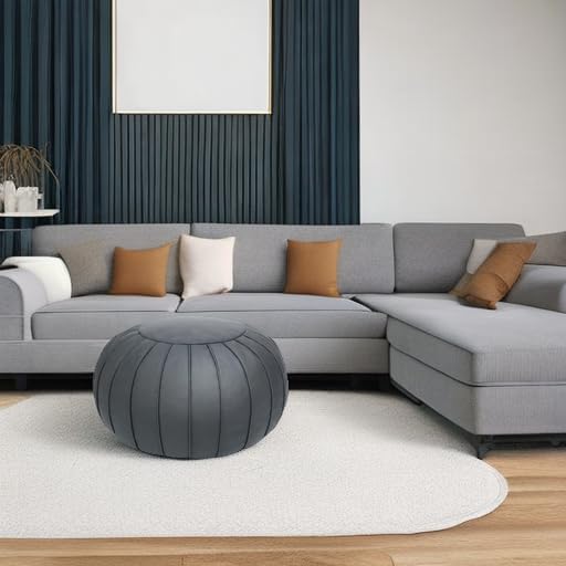 Thgonwid Handmade Storage Pouf Ottoman Foot Stool - Faux Suede Round Floor Cushion 21.6"x13" for Living Room, Bedroom, Wedding Decor, Unstuffed (Deep Grey)