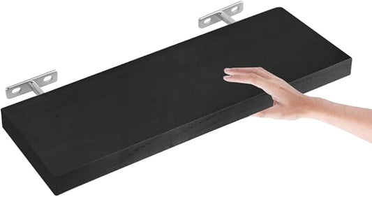 Floating Shelves for Wall, 16*6*1inch Wood Wall Mounted Shelves for Room Decor, Repisas Flotantes for Book Bathroom Bedroom Storage, Renter Friendly Shelves with Invisible Brackets (Black)