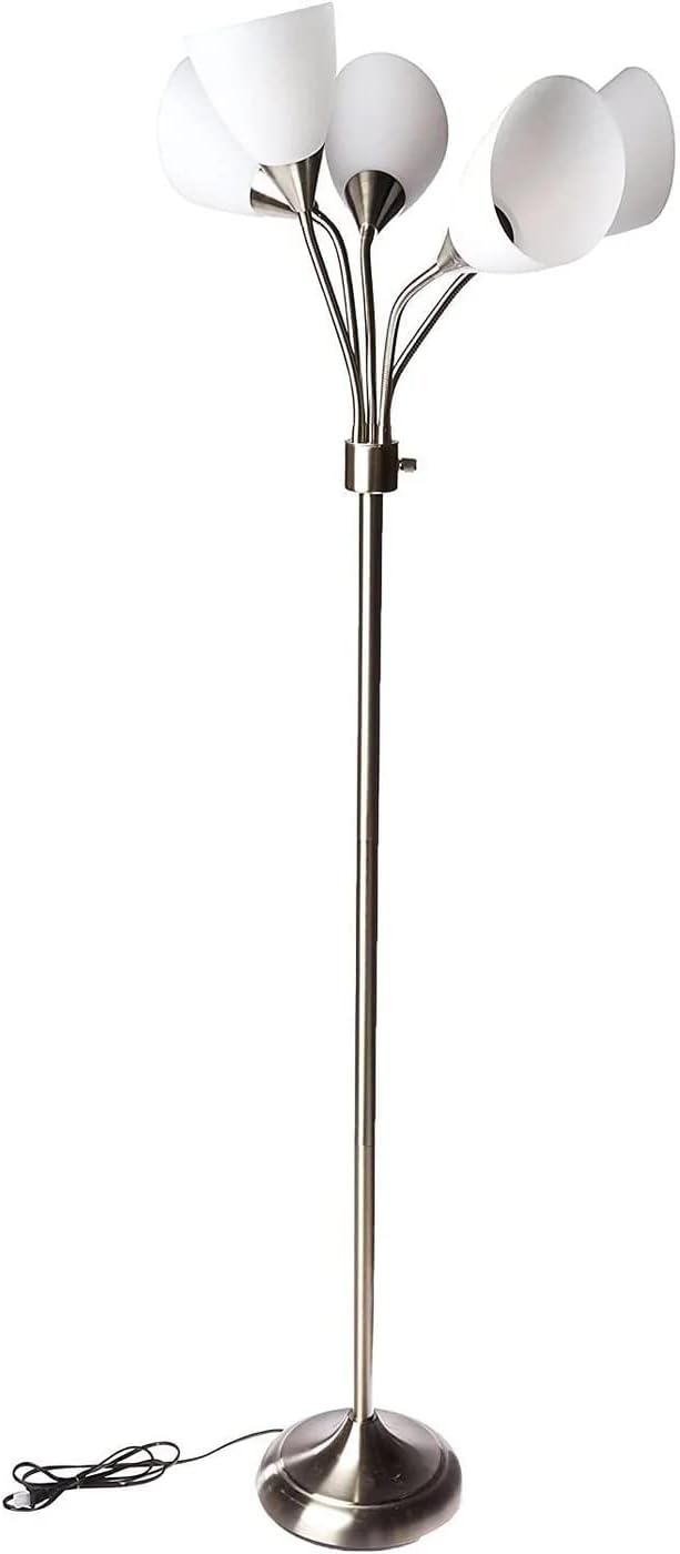 Adesso 7205-22 Multi-White Shade Floor Lamp, Adjustable Gooseneck Arms, Silver