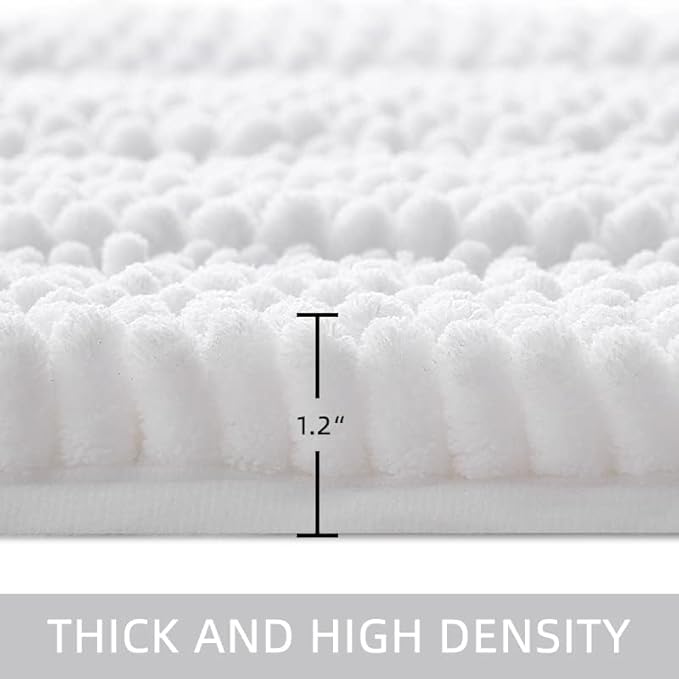Bath Mat for Bathroom Ultra-Soft Machine Washable Rugs for Shower Room with Non-Slip Backing Shaggy Absorbent Luxury Chenille Bath Rug Perfect for Tub Sink Bedroom Door (24"x36", Pure White)