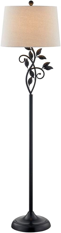 Maxax Vintage Floor Lamp, 62in Traditional Farmhouse Tall Standing Lamp with Oatmeal Fabric Shade,3-Way Dimmable Metal Leaf Floor Lamp for Living Room and Bedroom, Black