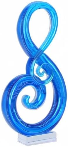 13" H Large Murano Glass Sculpture Blue Hand Blown Glass Figurines Art Music Decor, Modern Blue Glass Decor Crystals Sculpture Statue - for Luxury Home Living Room Office Console Table Decor