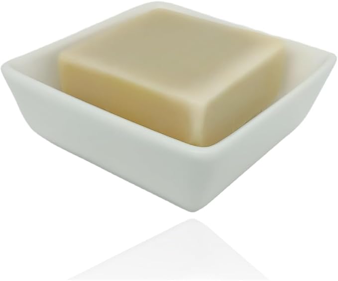 Square Soap Case Ceramic Soap Tray Fit Dr. Squatch Natural Bar Durable Soap Holder for Shower Home Bathroom Soap Dishes Daily Use Sink Bathtub (White)