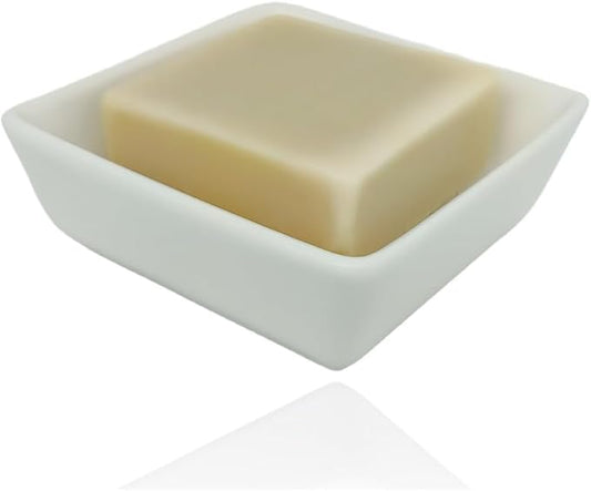 Square Soap Case Ceramic Soap Tray Fit Dr. Squatch Natural Bar Durable Soap Holder for Shower Home Bathroom Soap Dishes Daily Use Sink Bathtub (White)