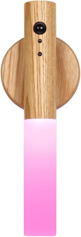LANDGOO RGB Motion Sensor Night Light, Magnet Body Hallway Atmosphere Lamp, Battery Powered Rechargeable LED Portable Wooden Wall Sconce (RGB Ash Wood 1PC)