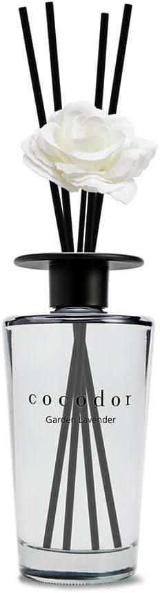 COCODOR White Flower Reed Diffuser / Garden Lavender / 1 Pack / Home & Office Decor Aromatherapy Diffuser Oil Gift Set / Large Size, Large Capacity, Big Size Diffuser, Black Edition/16.9Ounce(500 ml)