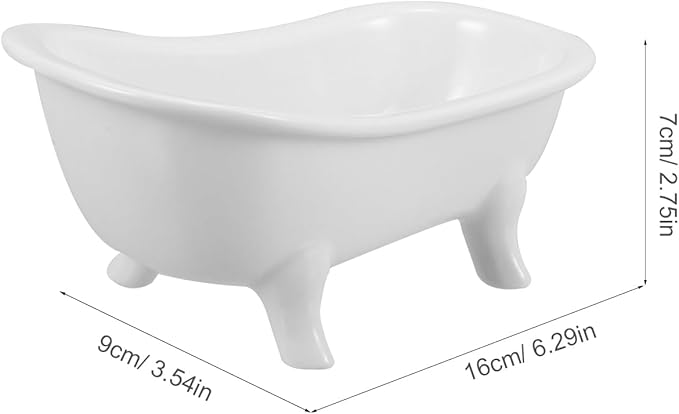 VOSAREA Ceramic Mini Bathtub Soap Dish Clawfoot Bathroom Soap Dish Succulent Pot Bonsai Cactus Flower Pot Vase Holder Makeup Organizer Container Hamster Bathtub Bar Soap Tray