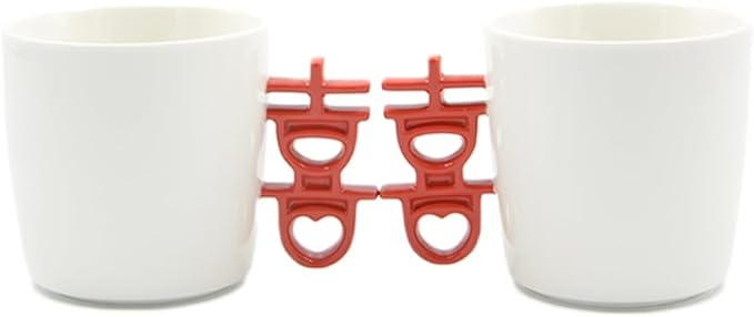 Double Happiness Ceramic Coffee Mug, Chinese Character Style Tea Cup, 10 fl.oz