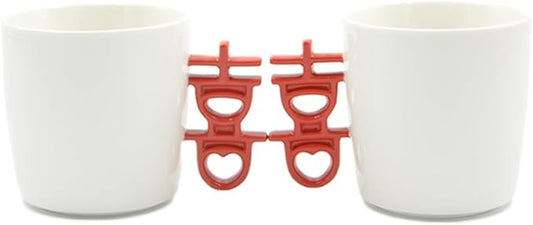 Double Happiness Ceramic Coffee Mug, Chinese Character Style Tea Cup, 10 fl.oz