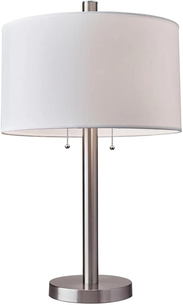 Adesso 4066-22 Boulevard Table Lamp, 28 in., 2 x 100 W Incandescent/26W CFL, Brushed Steel Finish, 1 Bedside Lamp