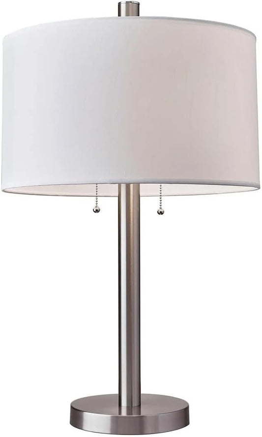 Adesso 4066-22 Boulevard Table Lamp, 28 in., 2 x 100 W Incandescent/26W CFL, Brushed Steel Finish, 1 Bedside Lamp