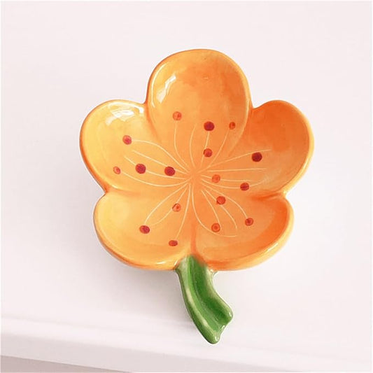 Ankah Decorative Ceramic Soap Box, Flower Shape Soap Dish, Self-Draining to Keep Dry Stop Mushy Soap Holder, Easy Cleaning, Best for Shower Bathroom and Kitchen (Peach Blossom, Yellow)