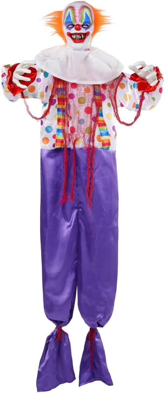 JOYIN 65" Halloween Hanging Clown Decoration Outdoor, Neon Face LED Talking with Light-up Eyes and Creepy Sound Haunted House Decor, for Lawn, Yard, Patio