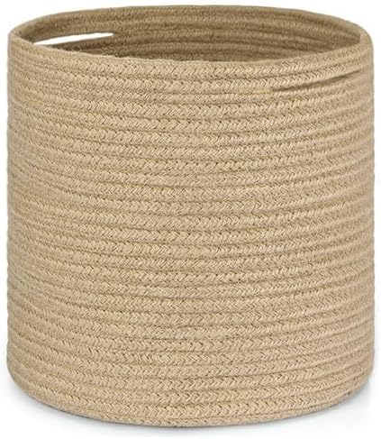 Dahey Jute Rope Plant Basket Modern Woven Storage Basket for 10" Indoor Planter, Decorative Flower Pots Cover Laundry Bin with Handle Rustic Home Decor, Beige