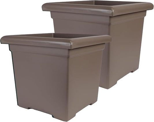 The HC Companies Accent Square Plant Pot w/Drainage - Classic Planters for Outdoor Plants & Indoor Plants - Lightweight & UV-Resistant Square Planter Box (12.5”, Cappuccino, Pack of 2)