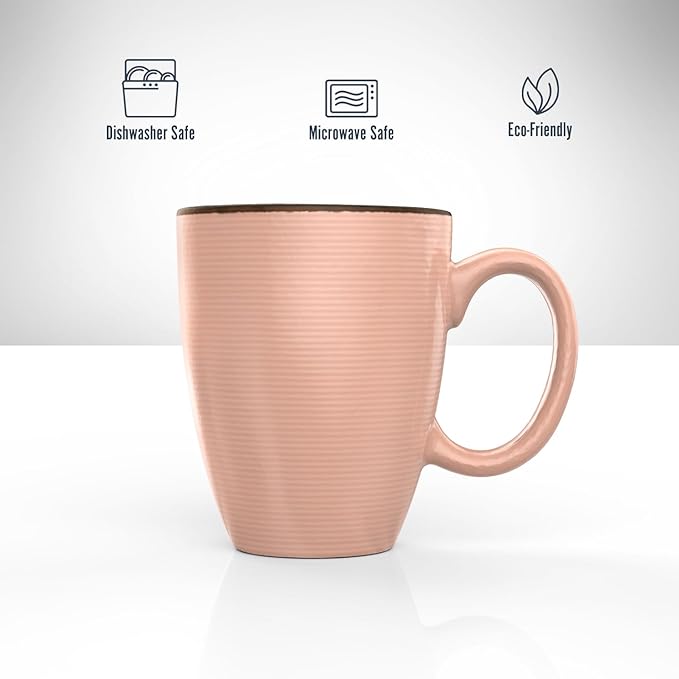 Set of 6 12oz Designer Ribbed Style Colorful Ceramic Coffee Mugs, Coffee Cups Gift Set for Coffee, Tea, Cocoa and More. Dishwasher and Microwave Safe.