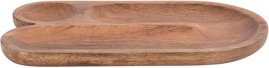 Bloomingville Mango Wood Sectioned, U-Shaped Tray, 14" L x 8" W x 1" H, Walnut