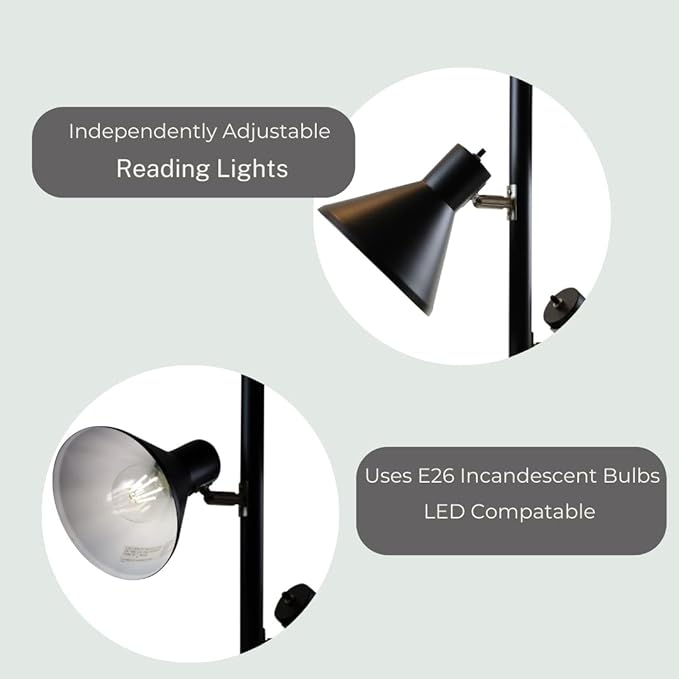 LIGHTACCENTS Black Tree Floor Lamp with 3 Adjustable Lights – Modern Standing Lamp, Adjustable Black Lamp Shades, Pole Light for Living Room, Bedroom, and Office