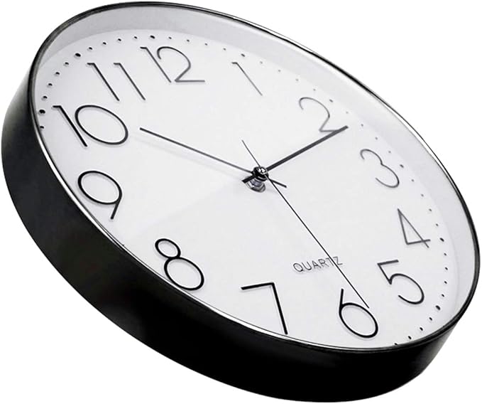 Tosnail 12 Inch Large Non Ticking Wall Clock, Round Silent Battery Operated Wall Clock for Living Room, Bathroom, Bedroom, Kitchen, Office Wall Decor - Modern Black Frame