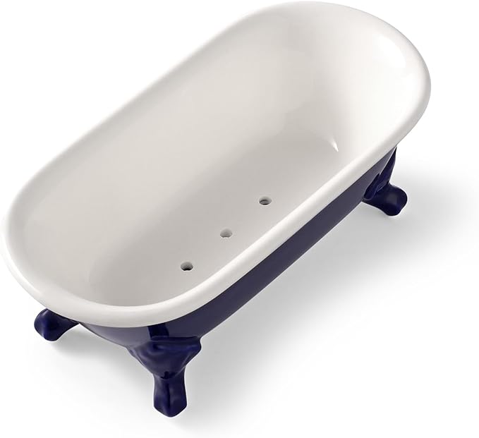 6.5" Ceramic Mini Decorative Clawfoot Bathtub Bar Soap Dish, Kitchen Sponge Holder and Shower Tray for Bathroom, 1 Pack(Navy Blue)