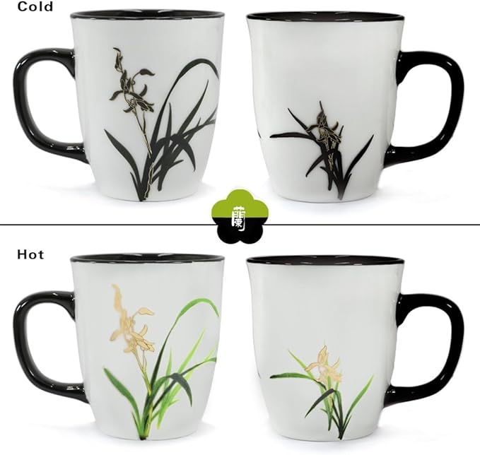 Funny Ceramic Magic Heat Color Changing Coffee Mug with Orchid Printing for Women Personalized White Green Tea Cup Large Mugs for Mom,Girl, Grandma and Man 16 oz
