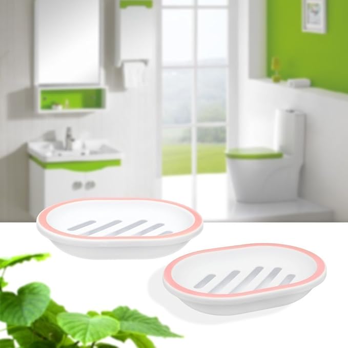 Topsky 2-Pack Soap Dish with Drain, Soap Holder, Soap Saver, Easy Cleaning, Dry, Stop Mushy Soap (White-Pink)