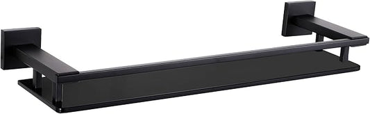 Black Bathroom Shelves Glass Shelf 20-Inch Floating Tempered Glass Shelf Rectangular Modern Stainless Steel Wall Mounted Shelves for Shower Bathroom Kitchen Organizers Accessories ，A7613AB