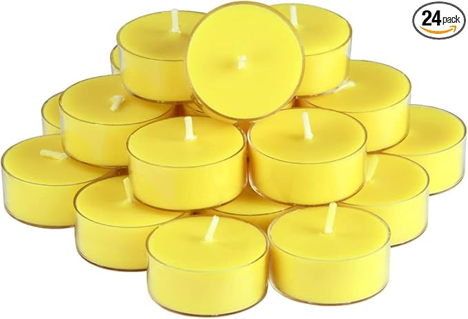 DEYBBY Natural Lemon Scented Soy Wax Tealight Candles Bulk, Aromatherapy Luxury Tea Candle Set of 24-4 Hour Burning Great Gift