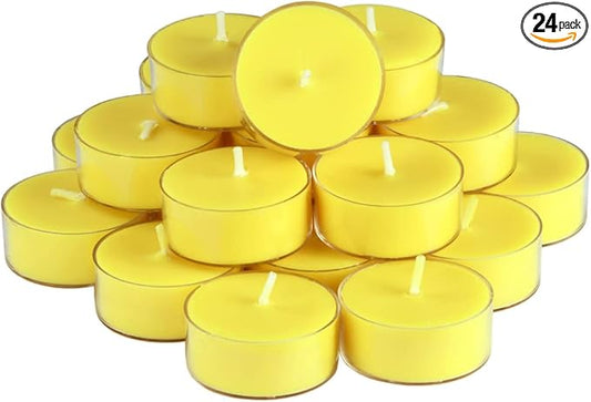 DEYBBY Natural Lemon Scented Soy Wax Tealight Candles Bulk, Aromatherapy Luxury Tea Candle Set of 24-4 Hour Burning Great Gift