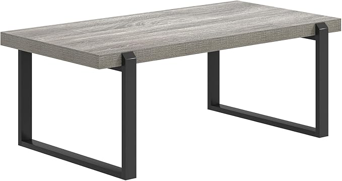 FOLUBAN Modern Coffee Table, Rustic Wood and Metal Center Table, Retro Small Cocktail Tea Table for Living Room, Light Grey, 44 Inch