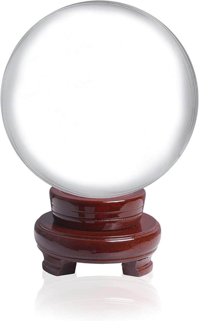 LONGWIN 100mm (3.9 inch) Clear Crystal Ball for Photography Fortune Telling Free Wooden Stand with Gift Pakcing