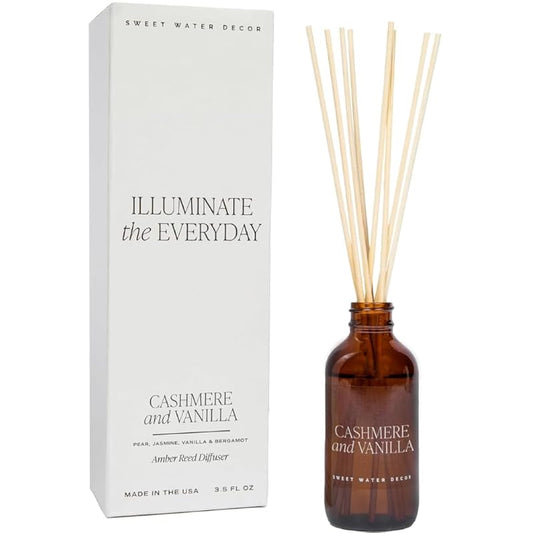 Sweet Water Decor Cashmere and Vanilla Reed Diffuser Set for Home - Milky Coconut, Soft Cashmere, Bourbon Vanilla, Sandalwood Scented Reed Diffusers - Lasts 4+ Months, Made in the USA