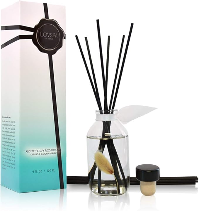 LOVSPA Clean Cotton Blossom Reed Diffuser Set - Sun Dried Linen & Citrus Scent Diffuser - Reed Diffusers for Home with Long Lasting Fragrance - Non-Toxic Oil Reed Diffuser - Made in The USA
