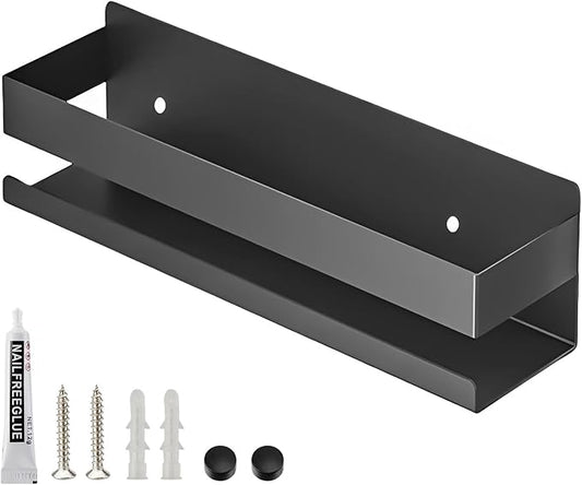 Floating Stainless Steel Shelves with Baking Paint Technique Rust Protection Nail-Free Wall Mounted Storage Shelves for Kitchen,Bathroom,Living Room,Office,Set of 1 Black