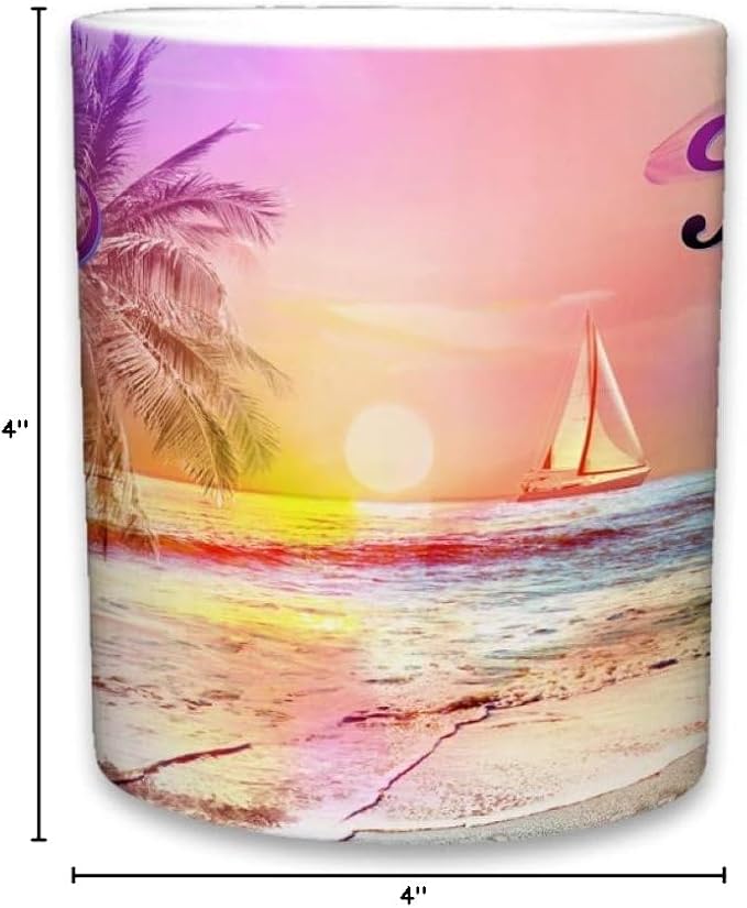 Sweet Gisele | Tropical Florida Beach Mug | Ceramic Coffee Cup Souvenir | Colorful Floral Design | Shoreline View Mugs | Beautiful Palm Tree Accents | Great Novelty Gift | 11 Fl. Oz (Multicolored)