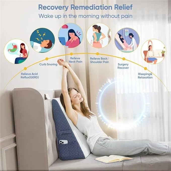 Wedge Pillow with Extra Replaceable Washable Covers, 2024 New 12'' Bed Wedge Pillow for Sleep Apnea, Acid Reflux, Heartburn, GERD, Cooling Memory Foam Top Incline Pillow for Improved Sleep