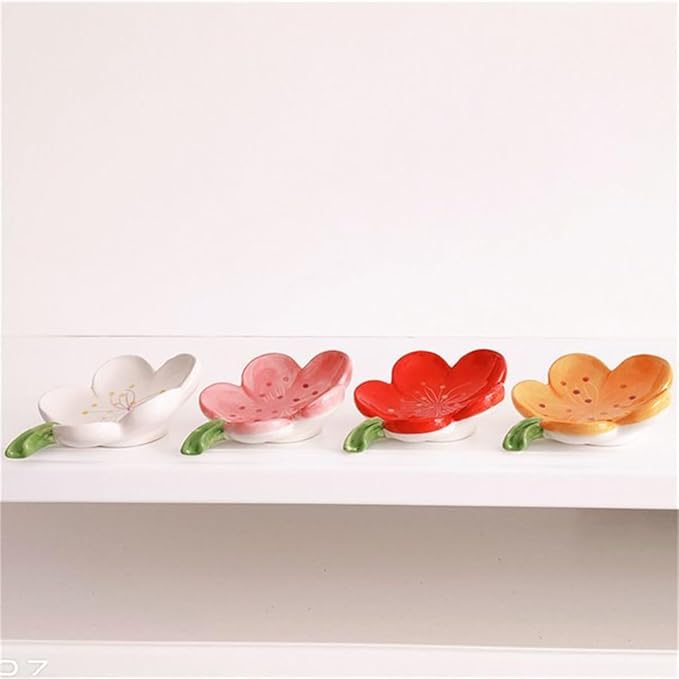 Ankah Decorative Ceramic Soap Box, Flower Shape Soap Dish, Self-Draining to Keep Dry Stop Mushy Soap Holder, Easy Cleaning, Best for Shower Bathroom and Kitchen (Peach Blossom, Pink)