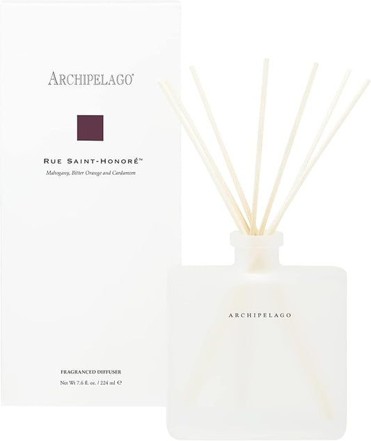 Archipelago Botanicals Rue Saint-Honoré Reed Diffuser, Home Fragrance Reed Diffuser, Includes Fragrance Oil, Frosted Glass Vessel & 10 Diffuser Reeds, Perfect for Home, Office or Gift, 7.6 Fl Oz