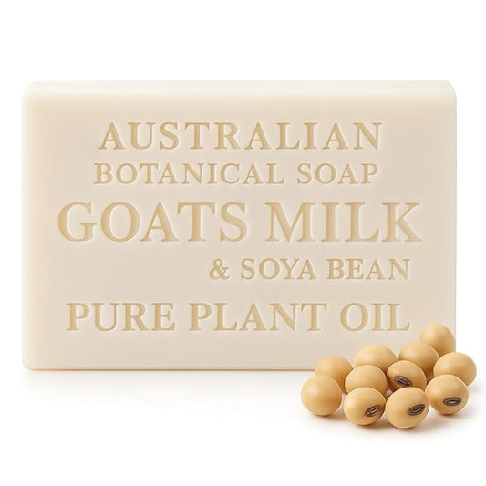 Australian Botanical Soap Goat Milk Soap Bar Triple-Milled Vegan Cleanser with Shea Butter & Soya Bean Oil – Gentle Hydration for Sensitive Skin 6.8 oz – 1 Pack