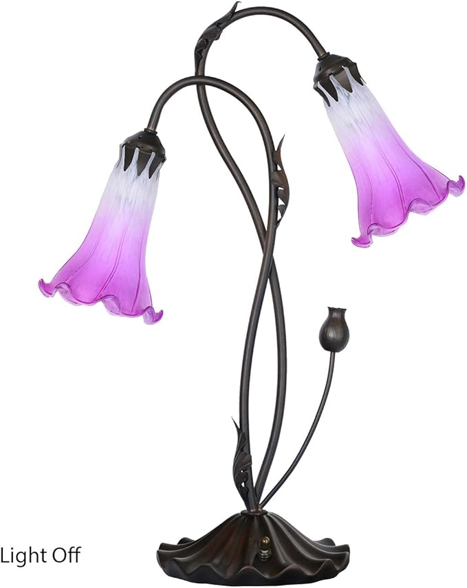 Bieye L10850 Lily Flower Blown Glass Accent Table Lamp for Living Room Bedroom Decoration (2-Light, Purple)