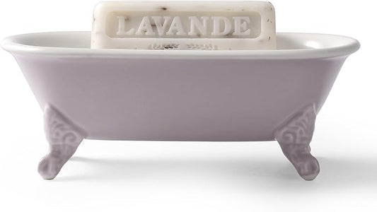 6.5" Ceramic Mini Decorative Clawfoot Bathtub Bar Soap Dish, Kitchen Sponge Holder and Shower Tray for Bathroom, 1 Pack(Lavender)