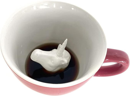 Creature Cups UNICORN Ceramic Cup (11 Ounce, Bubblegum Pink Exterior) - Horse, Pony Mug - Hidden 3D Animal Inside Mug - Birthday, Holiday, Housewarming Drinkware Gift for Coffee & Tea Lovers