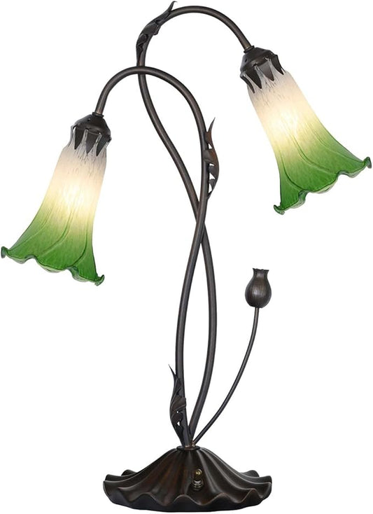 Bieye L10856 Lily Flower Blown Glass Accent Table Lamp for Living Room Bedroom Decoration (2-Light, Green)