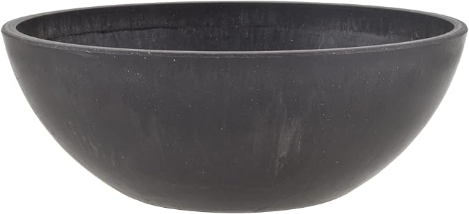 PSW Pot Collection M20DCB 8-inch Plastic/Stone/Wood Composite Low Bowl Planter – No Drainage Hole (Drillable), Shallow Indoor/Outer Pot for Succulents, Bonsai, Fairy Gardens, Herbs, Dark Charcoal