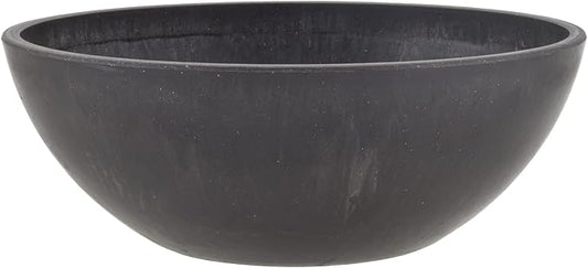 PSW Pot Collection M20DCB 8-inch Plastic/Stone/Wood Composite Low Bowl Planter – No Drainage Hole (Drillable), Shallow Indoor/Outer Pot for Succulents, Bonsai, Fairy Gardens, Herbs, Dark Charcoal